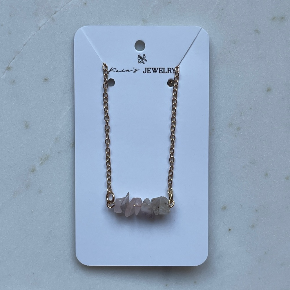 Handmade Rose quartz mini crystal row necklace